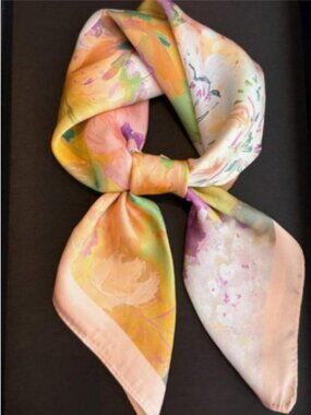 Silky Satin Floral Scarf Watercolor Wrap Shawl